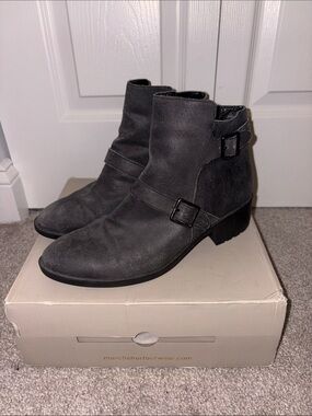 Cole Haan Gray Suede Ankle Booties with Buckle Accent